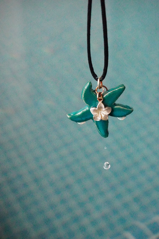 Teal Starfish with Plumeria