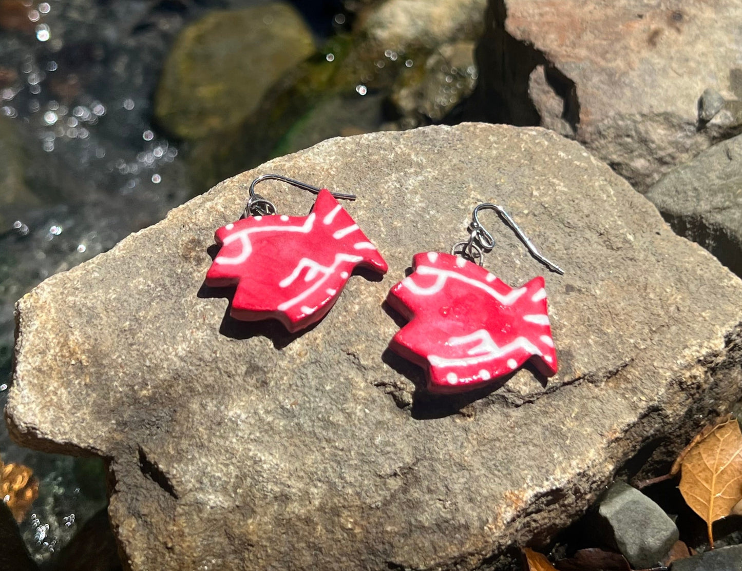 Bitty Red Fish Earrings Painted